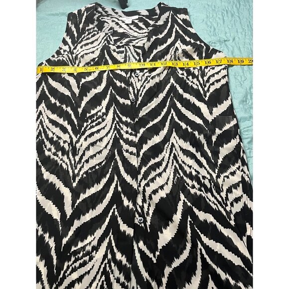 Bar III Black White Zebra Print Button Down Sheer Long Layered Top Sz XS - Picture 4 of 5